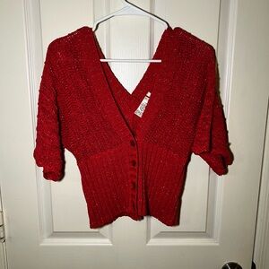Vintage Guess Vibrant Red Button-Up Cardigan With Shimmer Details